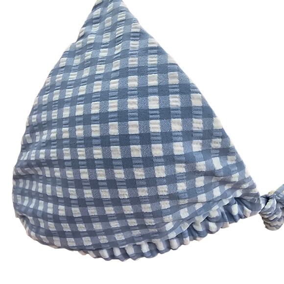 Andie Swim Womans size L The String Bikini Top in Pool Blue & White Gingham NEW - Picture 2 of 5